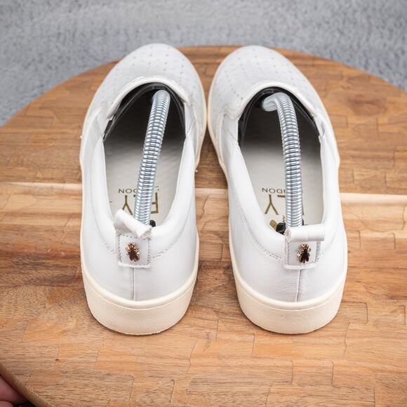 FLY London Slip On Shoes Women's 8-8.5 (39) White Leather Perforated Loafers - Picture 4 of 7